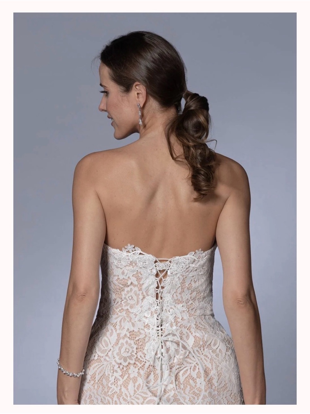 Strapless Lace Corset-Back Dress in Ivory